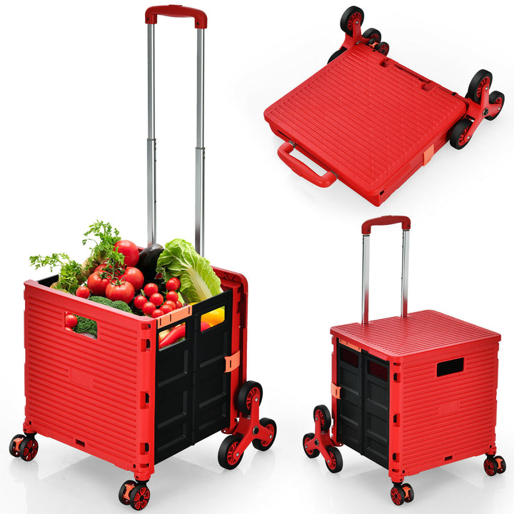 Folding Shopping Trolley, Boot Tidy with 360° Swivel Wheels-Red