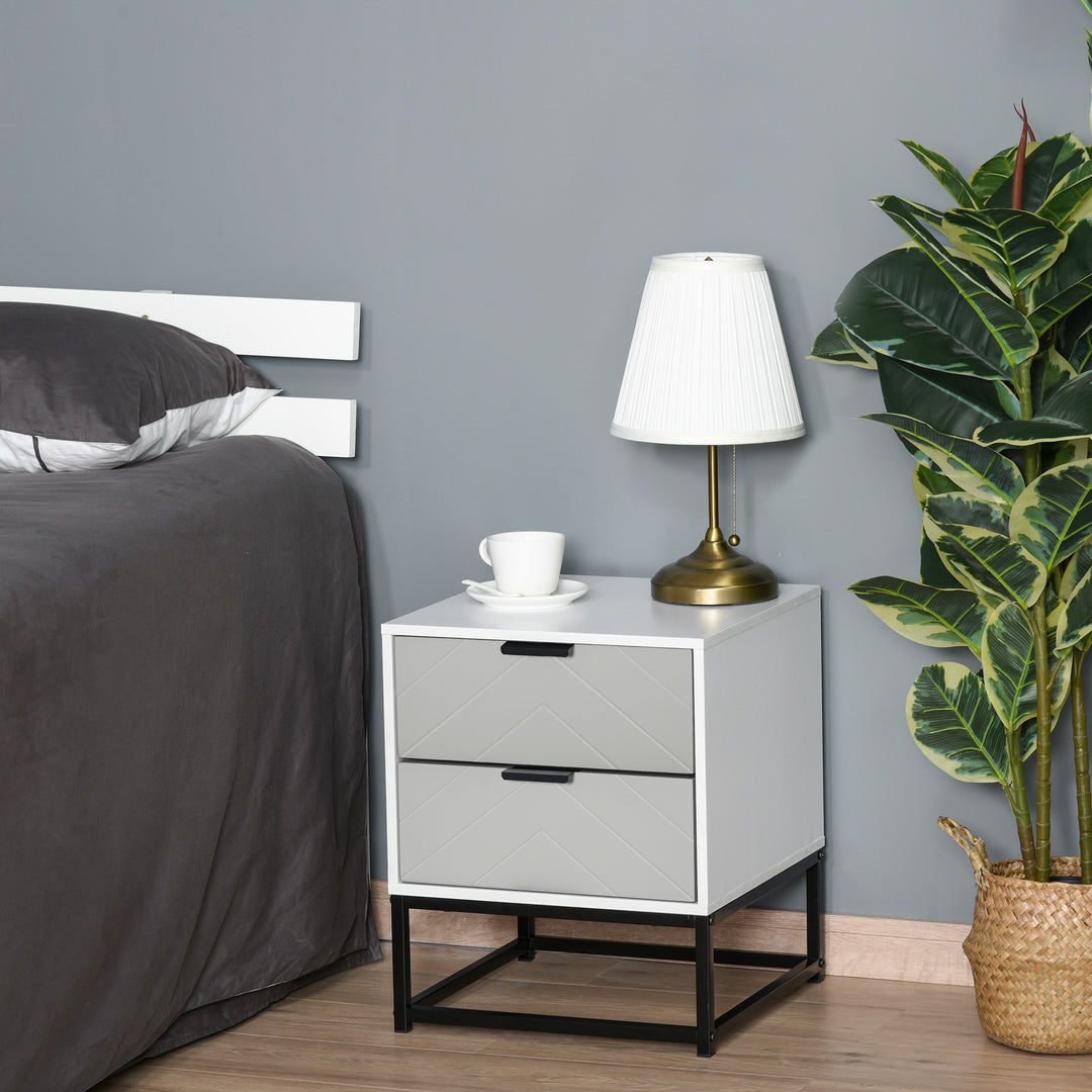 Bedside Cabinet with 2 Drawer Storage Unit, Unique Shape Bedroom Table Nightstand with Metal Base, for Living Room, Study Room, Dorm