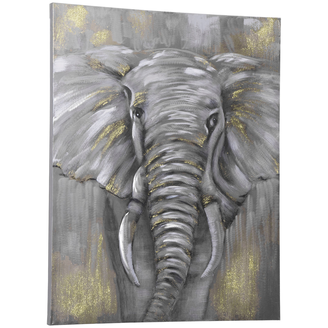 Hand-Painted Metal Canvas Wall Art Grey African Elephant, Wall Pictures for Living Room Bedroom Decor, 100 x 80 cm