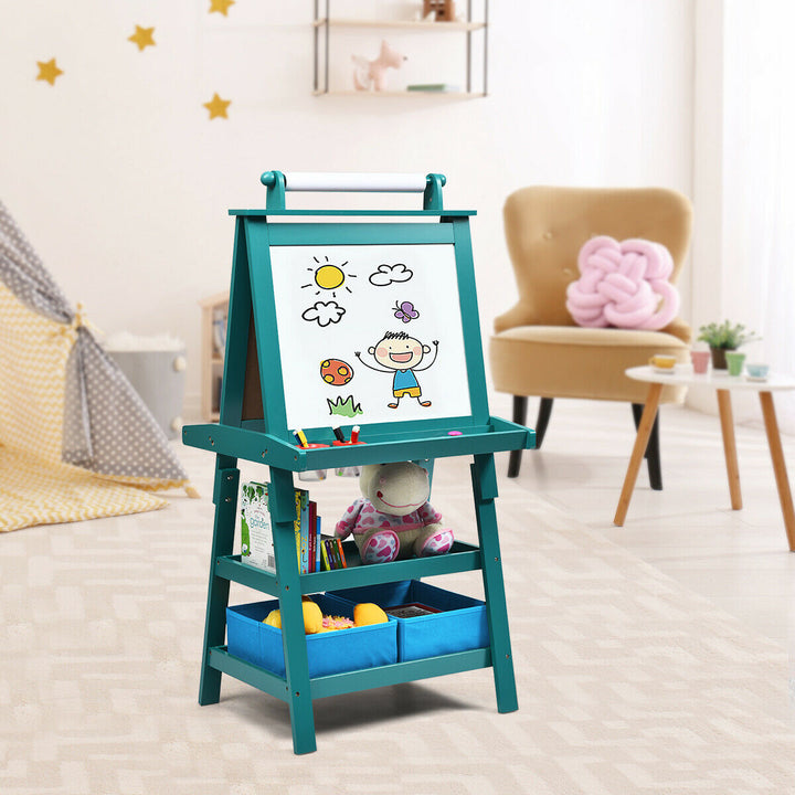 Children's Double-Sided Art Easel with Paper Roll-Blue