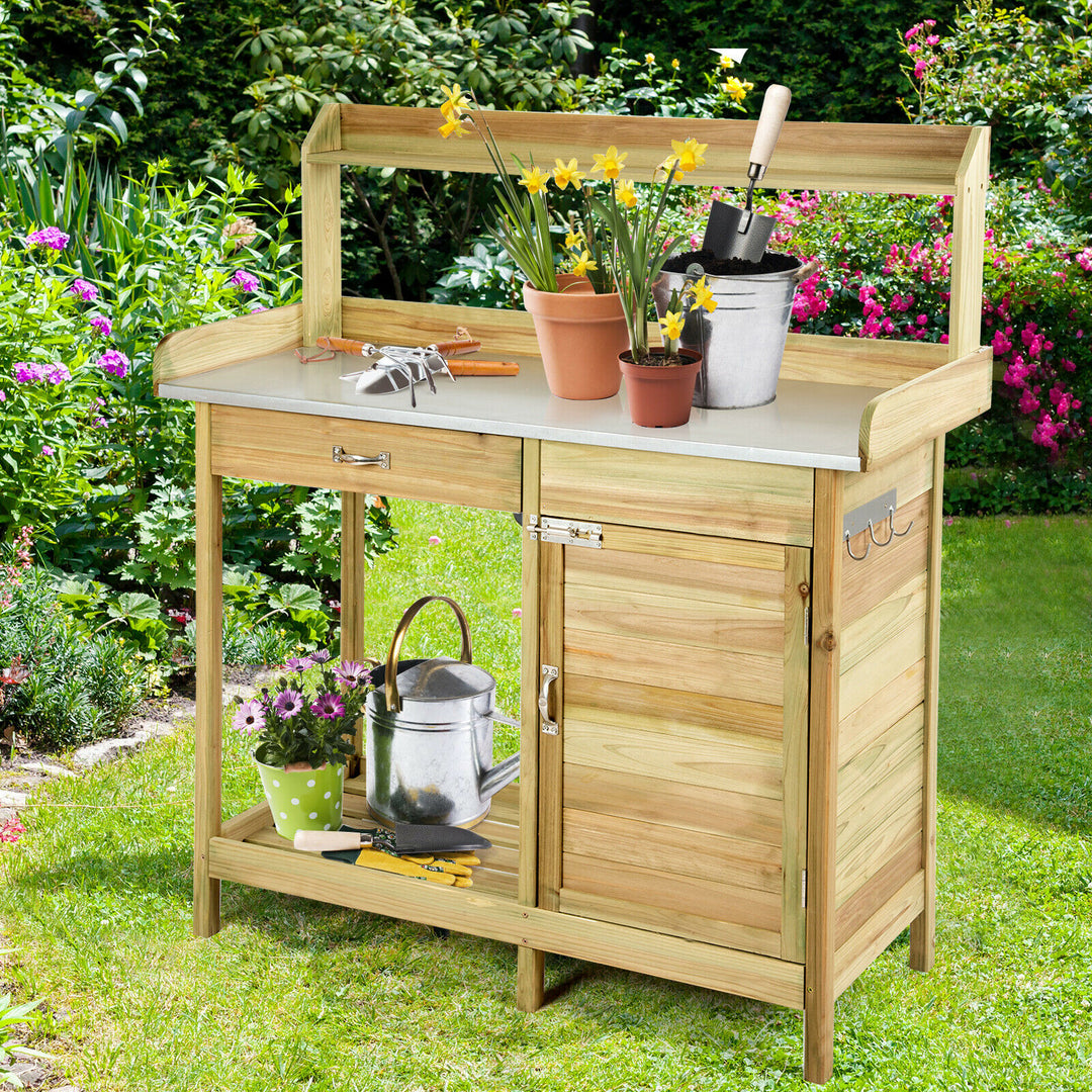 Garden Potting Bench with Drawer and Cupboard