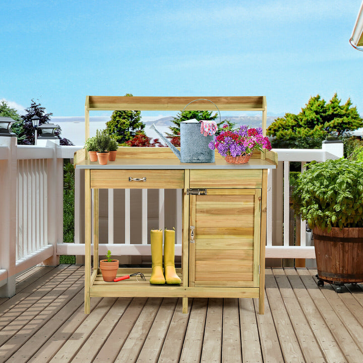 Garden Potting Bench with Drawer and Cupboard