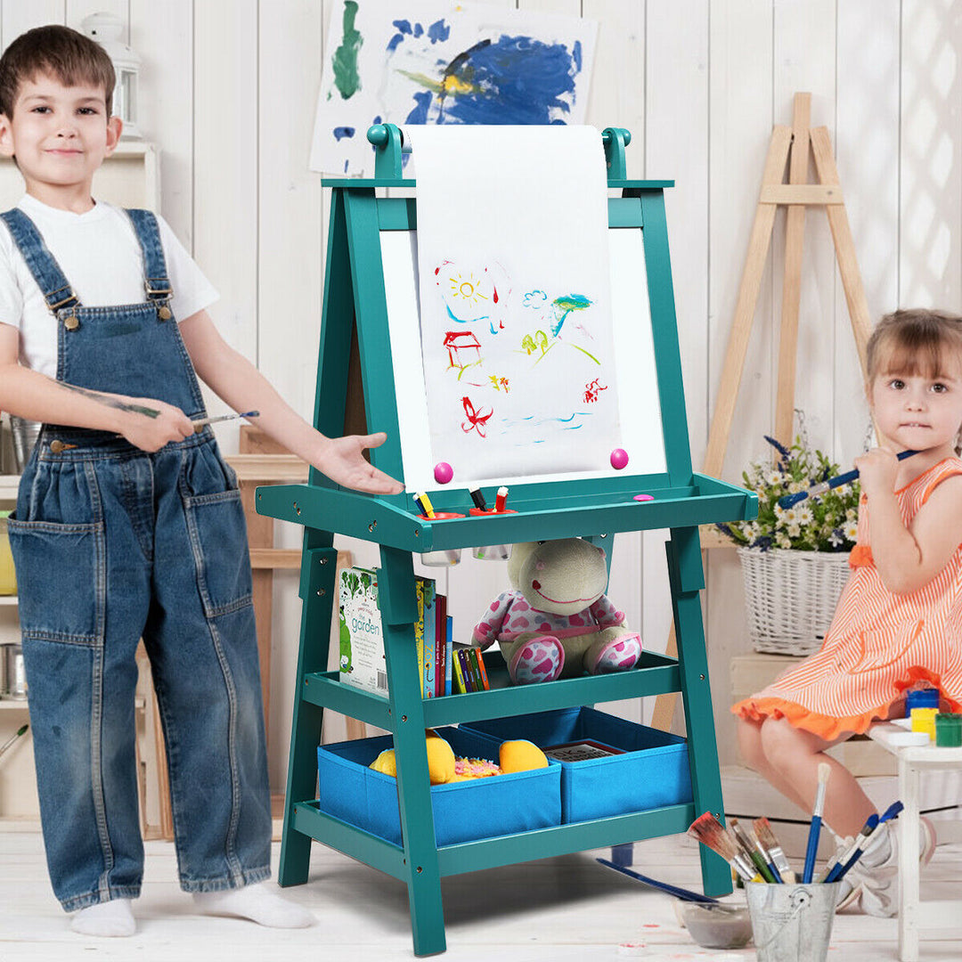 Children's Double-Sided Art Easel with Paper Roll-Blue