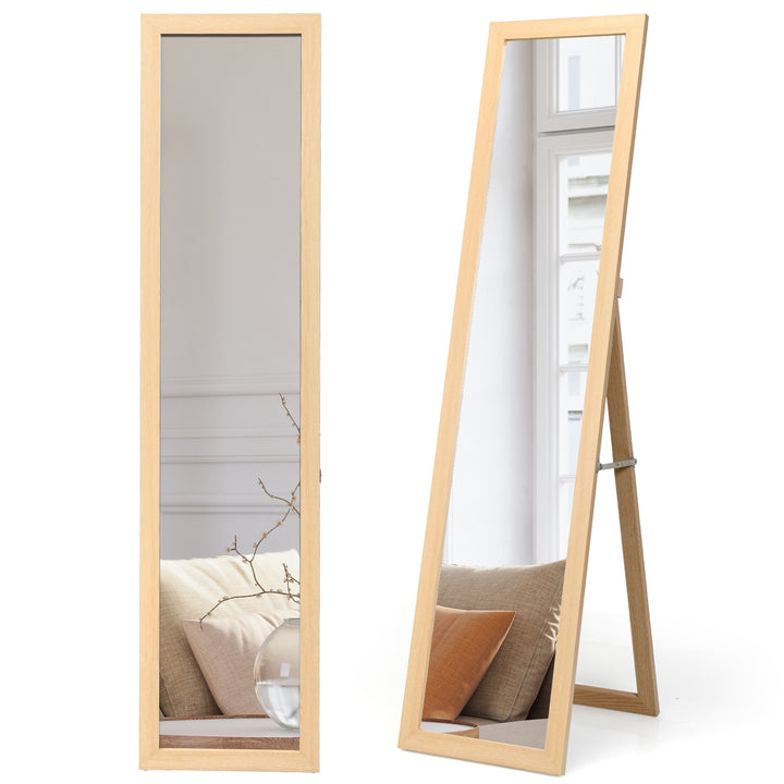 Wooden Frame Rectangle Full Length Mirror-Natural