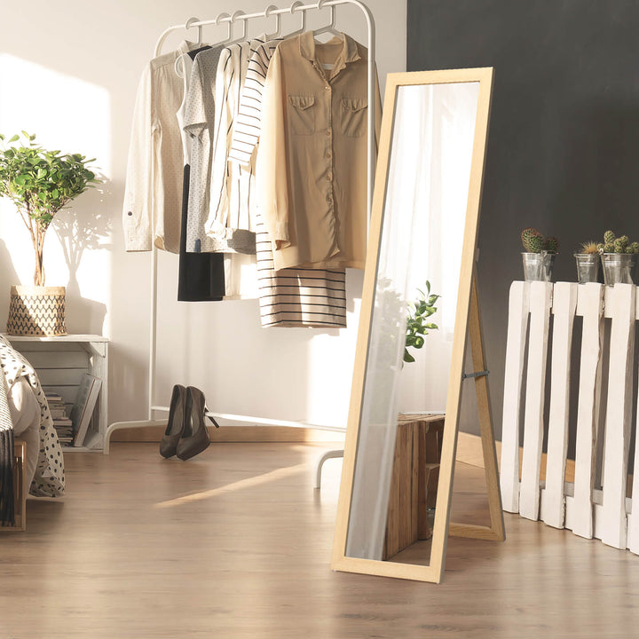Wooden Frame Rectangle Full Length Mirror-Natural