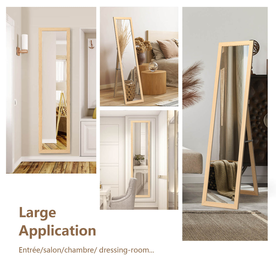Wooden Frame Rectangle Full Length Mirror-Natural