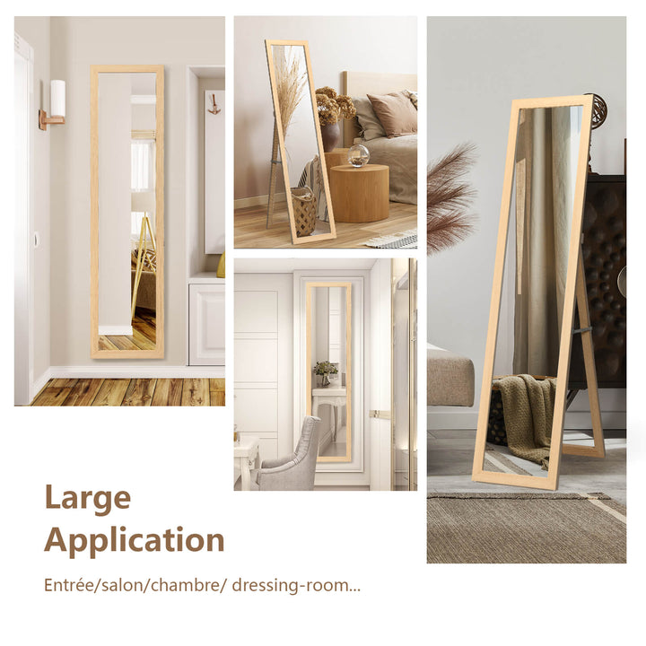 Wooden Frame Rectangle Full Length Mirror-Natural