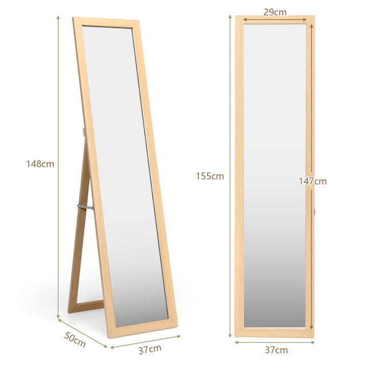 Wooden Frame Rectangle Full Length Mirror-Natural