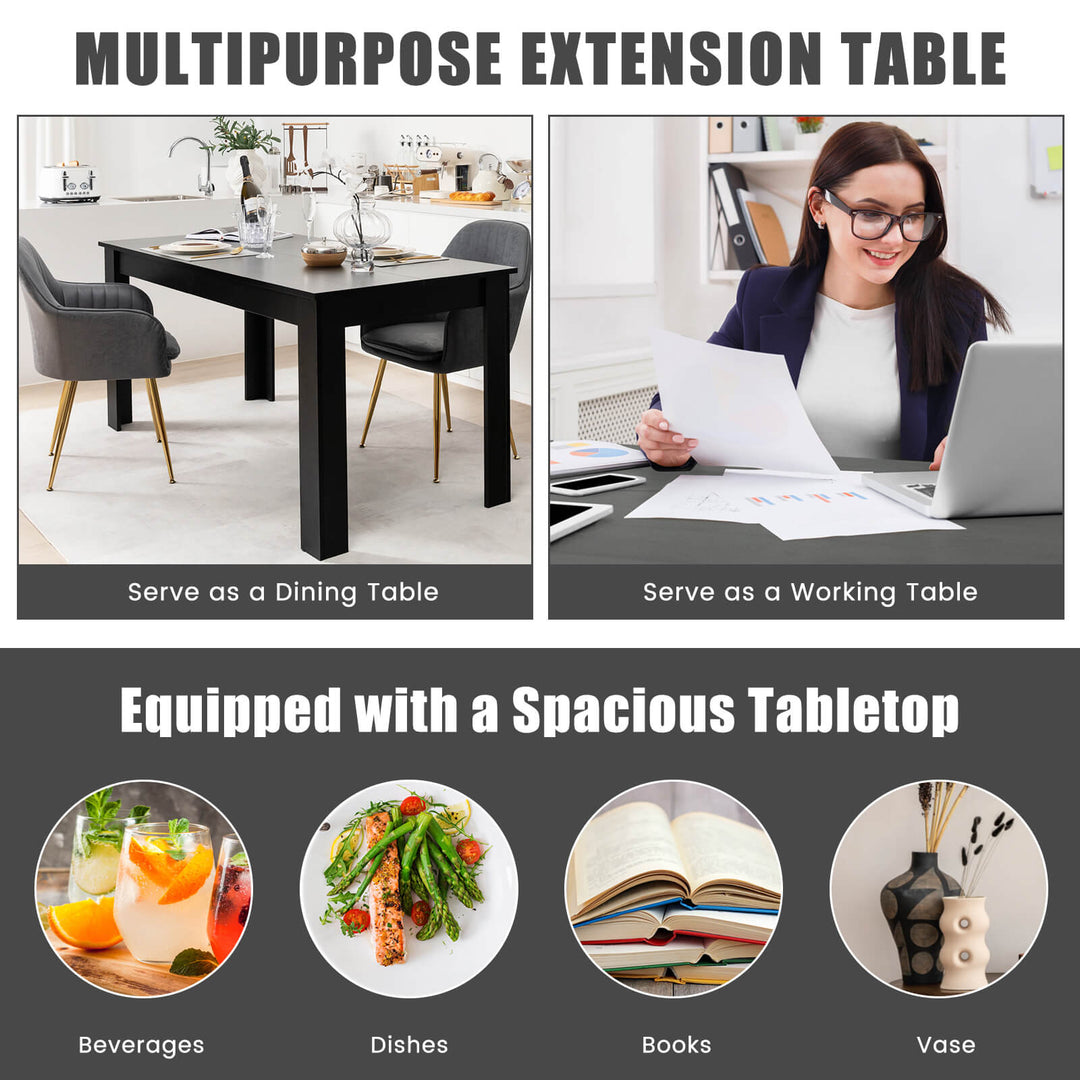Rectangular Dinner Table with L-shaped Legs-Black