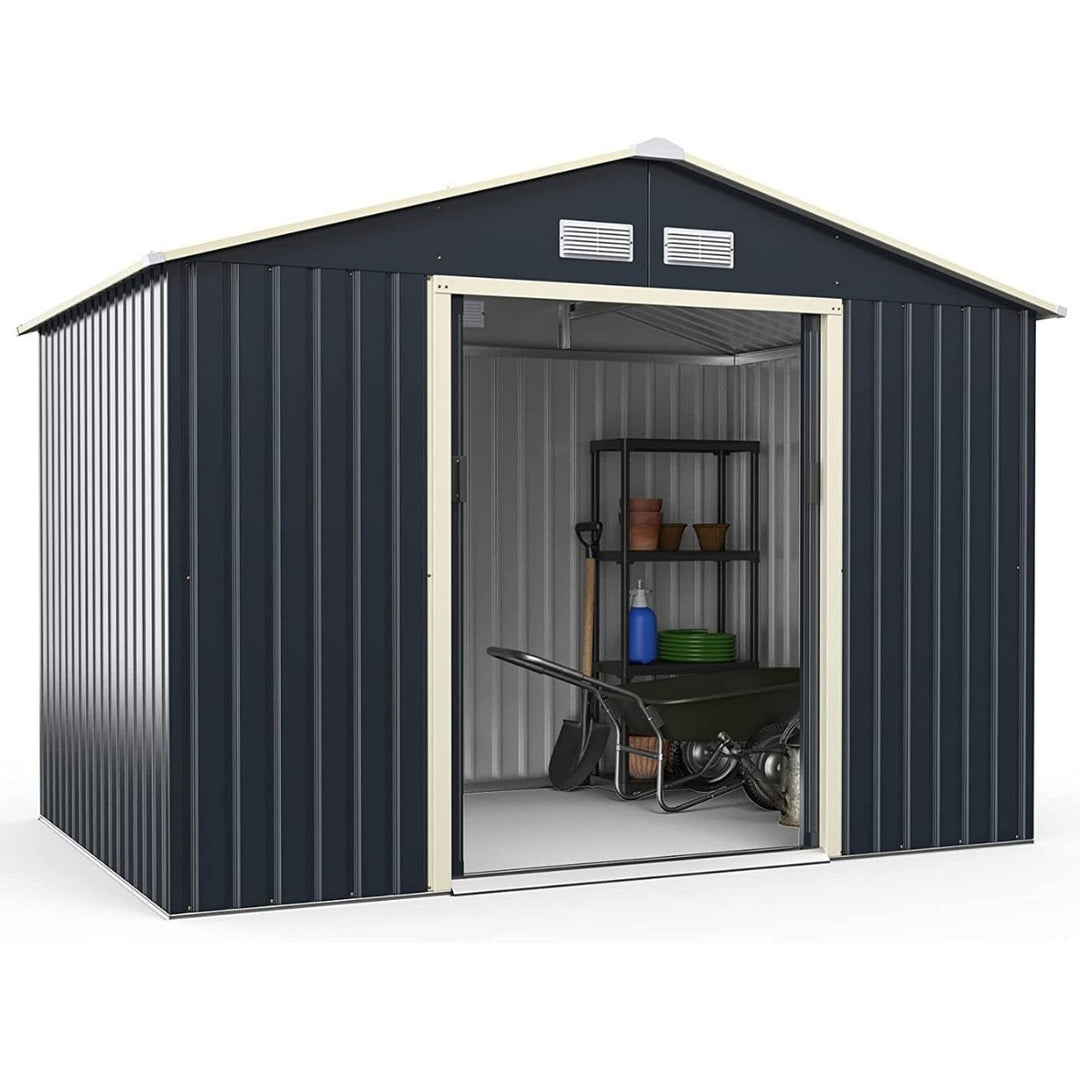 Outdoor Storage Shed with 4 Vents and Double Sliding Door-Size 2