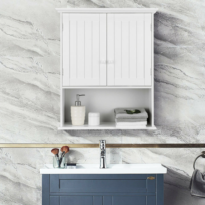 Wall Mounted Bathroom Storage Cabinet with Adjustable Shelf-White