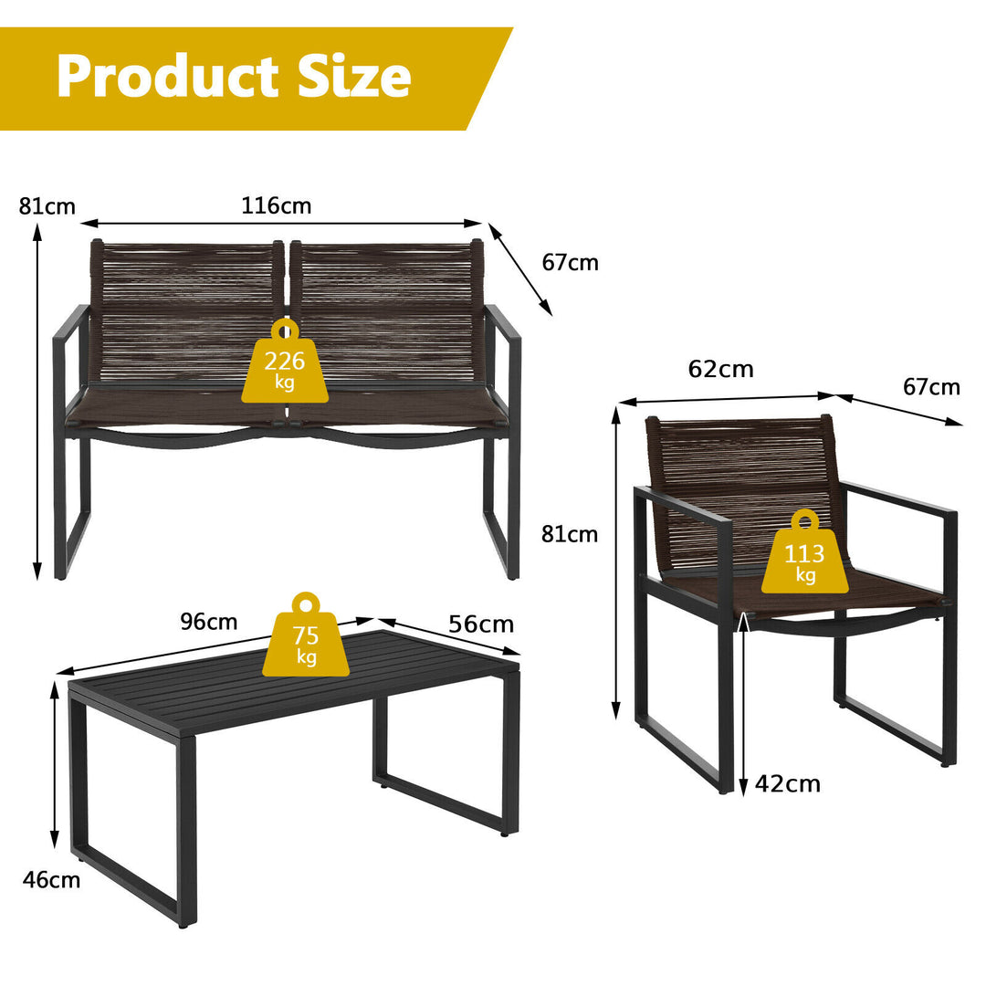 4 Piece Patio Furniture Set with Loveseat Single Chairs and Table