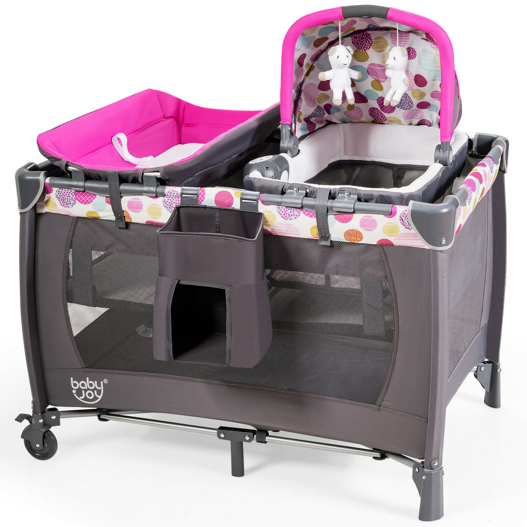 Folding Baby Play-yard with Removable Bassinet-Pink