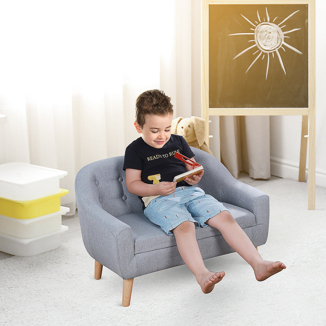 Kids Mini Sofa Children Armchair Seating Chair Bedroom Playroom Furniture Wood Frame Grey