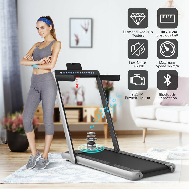 Folding Treadmill Electric 1-12KM/H with Bluetooth-Silver
