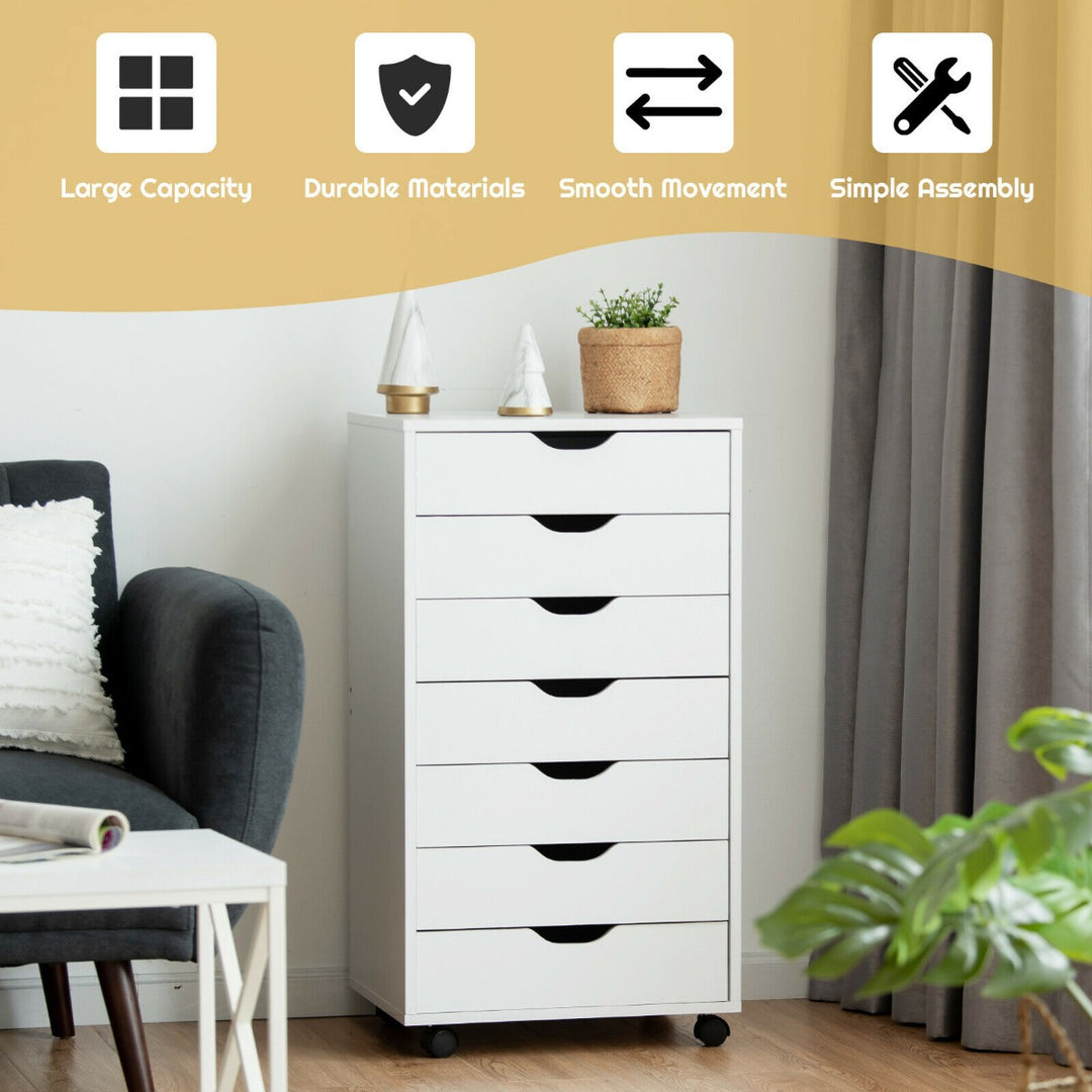 Mobile File Cabinet with 7 Drawer and wheels-White
