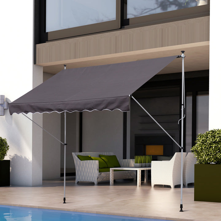 Balcony 3 x 1.5m Manual Adjustable Awning DIY Patio Clamp Awning Canopy  Retractable Shade Shelter - Grey