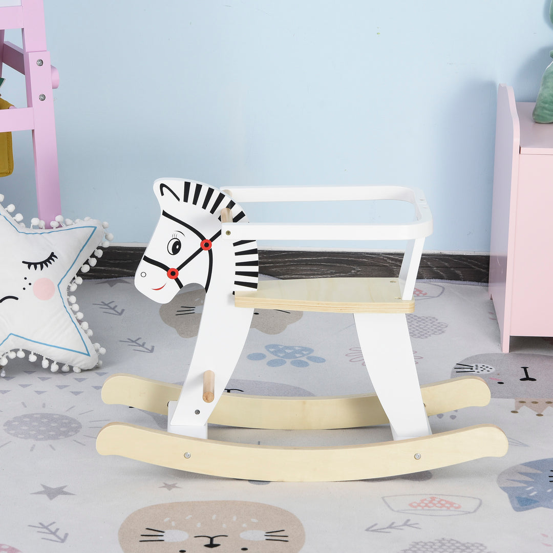 Wooden Rocking Horse Toddler Baby Wood Ride-on Toys for Kids 3-6 Years with Safety Guardrail Ride Animal Horse Rocking Chair White