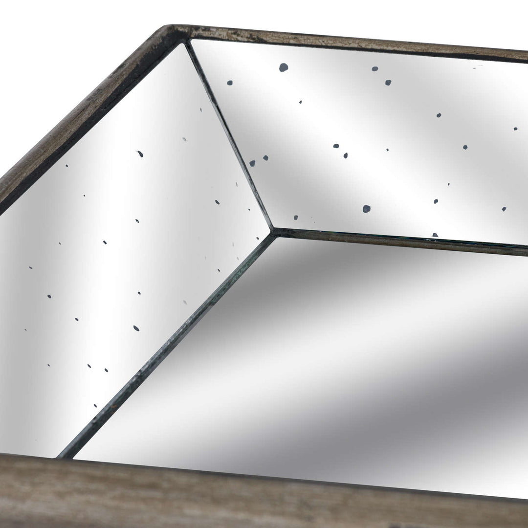 Distressed Mirrored Tray With Wooden Detailing