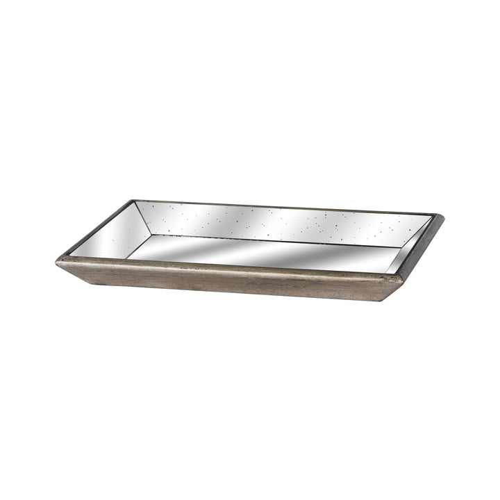 Distressed Mirrored Tray With Wooden Detailing