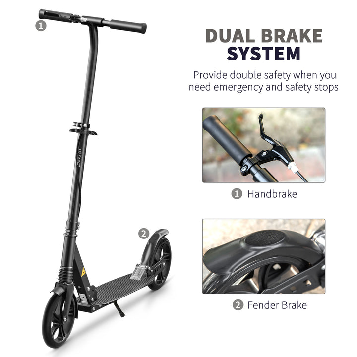 One-click Folding Kick Scooter for 14+ w/ Adjustable Handlebar, Push Scooter with Kickstand, Dual Brake System, Shock Absorber, Black
