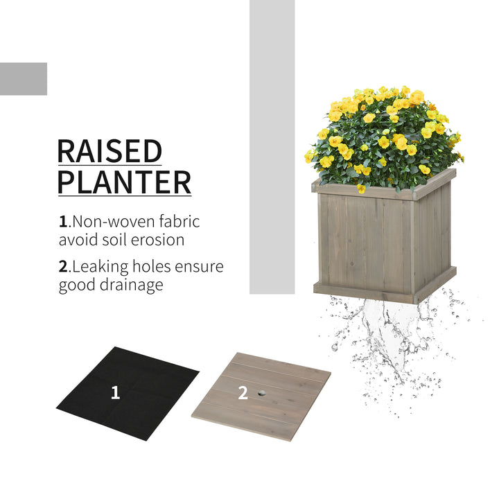Outsunny Wooden Garden Planter &amp; Bench Combination Garden Raised Bed Patio Park Grey 176 x 38 x 40 cm