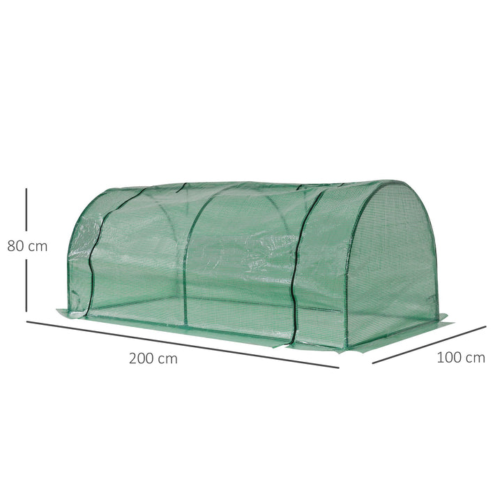 Outsunny Tunnel Greenhouse Green Grow House for Garden Outdoor, Steel Frame, PE Cover, Green, 200 x 100 x 80cm