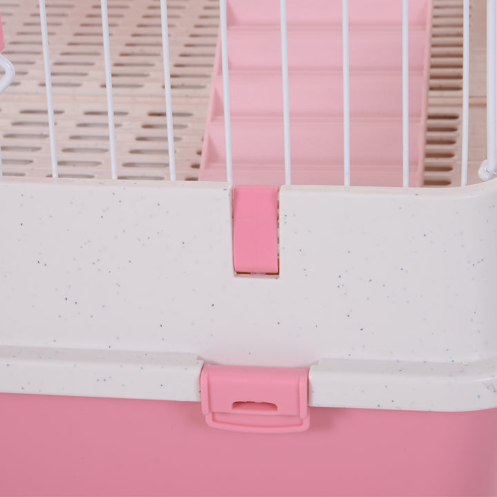 Four-Tier Small Animal Cage, for Bunnies, Ferrets, Chinchillas w/ Wheels, Tray - Pink