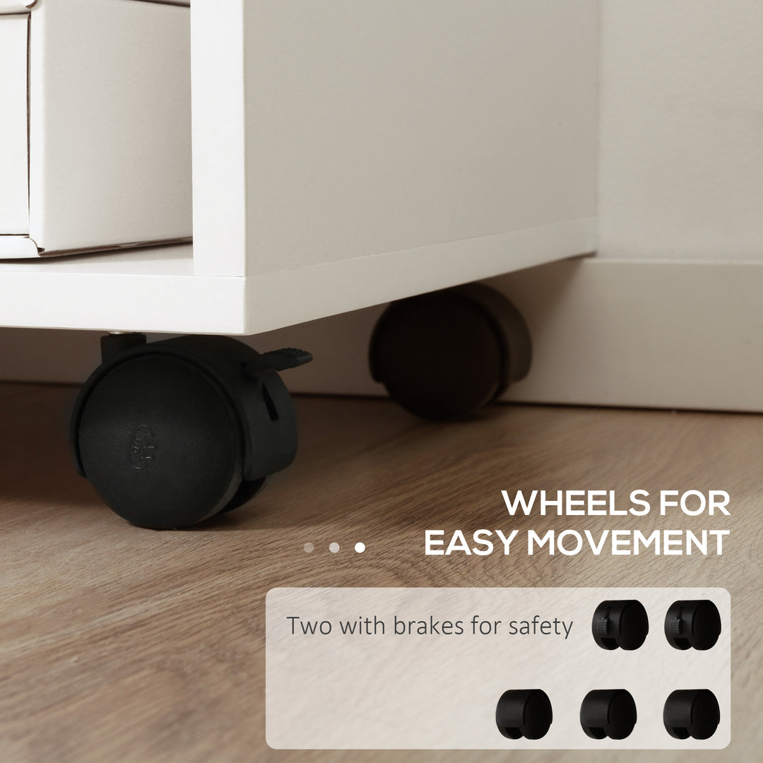 Vinsetto Printer Stand with Wheels, Mobile Printer Table with Open Shelves, Drawers and Enclosed Compartment for Home Office, White