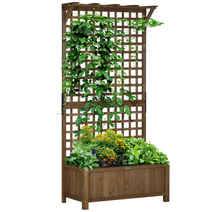 Wood Planter with Trellis for Vine Climbing, Raised Garden Bed, Privacy Screen for Backyard, Patio, Deck, Coffee