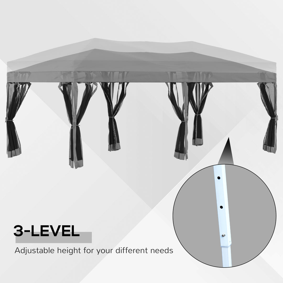 Outsunny 3 x 6 m Garden Pop Up Gazebo Marquee Water-Resistant Party Tent Wedding Canopy Awning w/ Mesh Sidewalls and Storage Bag, Grey