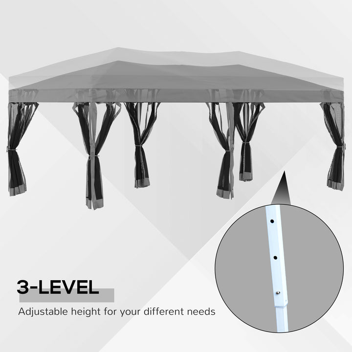 Outsunny 3 x 6 m Garden Pop Up Gazebo Marquee Water-Resistant Party Tent Wedding Canopy Awning w/ Mesh Sidewalls and Storage Bag, Grey
