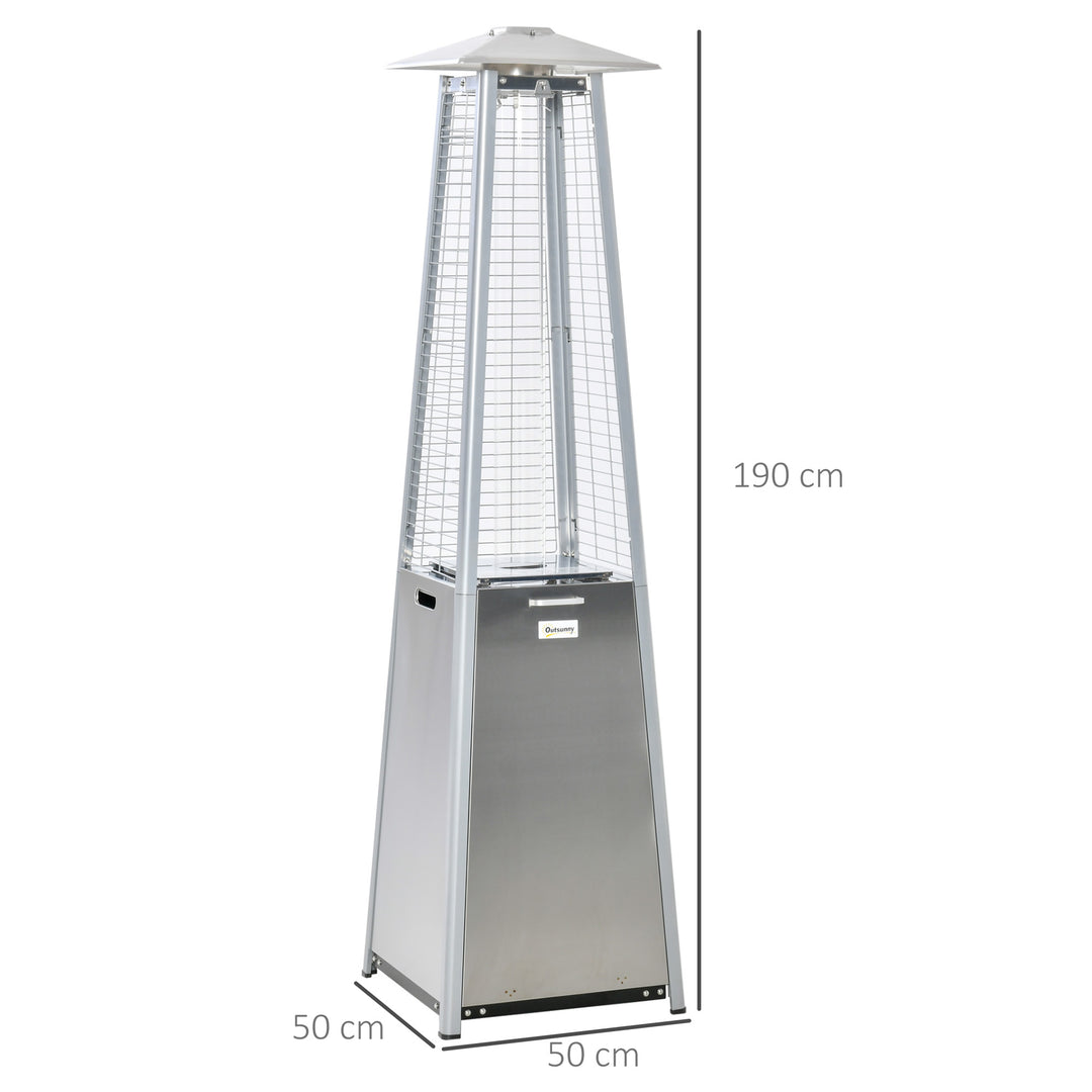 Outsunny 11.2KW Outdoor Patio Gas Heater Stainless Steel Pyramid Propane Heater Garden Freestanding Tower Heater with Wheels, Dust Cover, Silver