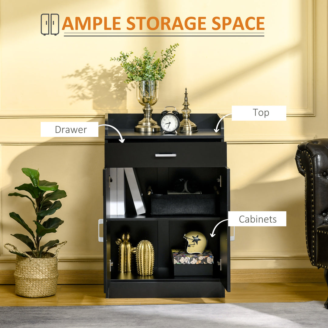 Modern Storage Cabinet, Small Floor Cupboard with Drawer and Adjustable Shelf for Kitchen, Living Room, Bedroom, Hallway, Black