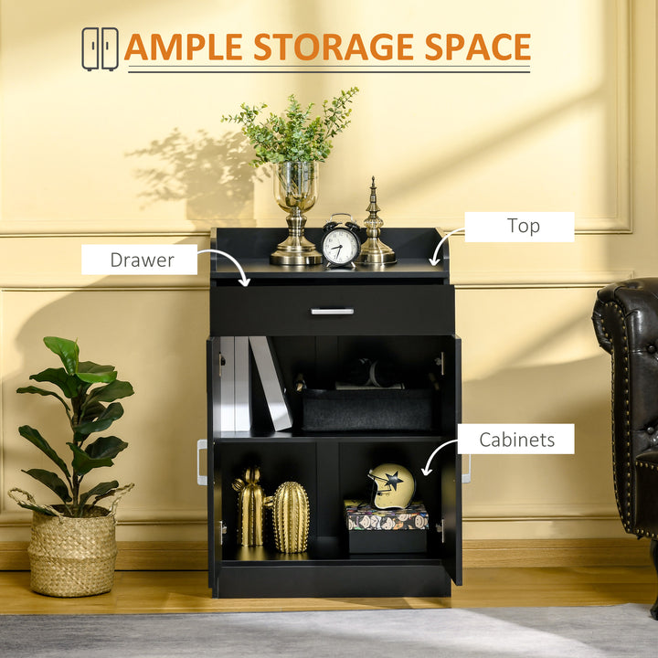 Modern Storage Cabinet, Small Floor Cupboard with Drawer and Adjustable Shelf for Kitchen, Living Room, Bedroom, Hallway, Black