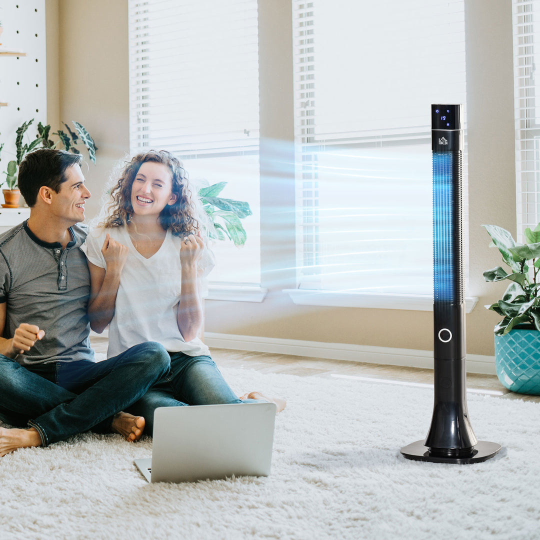 HOMCOM 47" Anion Tower Fan Cooling for Bedroom with 3 Speed, 12h Timer, Oscillating, LED Display, Remote Controller, Black