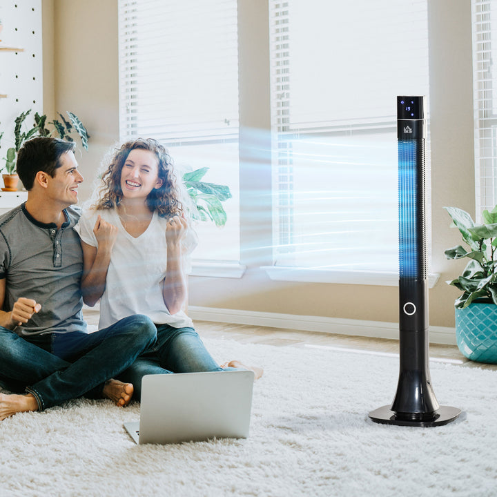 HOMCOM 47" Anion Tower Fan Cooling for Bedroom with 3 Speed, 12h Timer, Oscillating, LED Display, Remote Controller, Black