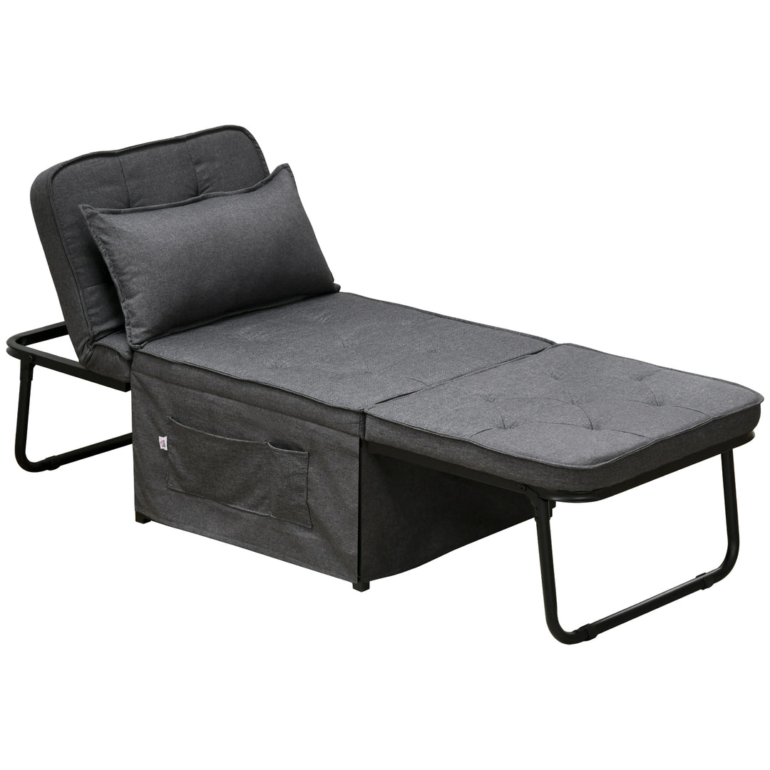 Folding Sofa Bed, Fabric Sleeper Chair Bed with Adjustable Backrest, Pillow, Side Pocket for Home Office, Bedroom, Living Room, Charcoal Grey