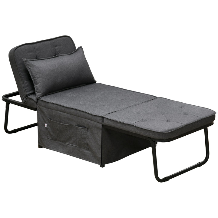 Folding Sofa Bed, Fabric Sleeper Chair Bed with Adjustable Backrest, Pillow, Side Pocket for Home Office, Bedroom, Living Room, Charcoal Grey