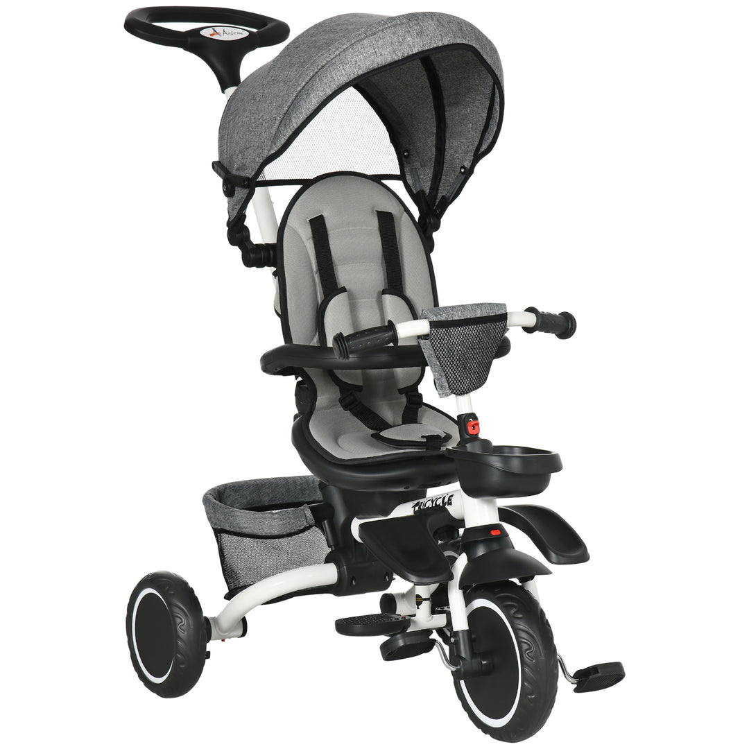 Multifunctional Kids Tricycle, with Rotatable Seat, Adjustable Push Handle - Grey