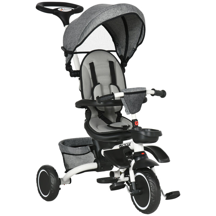 Multifunctional Kids Tricycle, with Rotatable Seat, Adjustable Push Handle - Grey