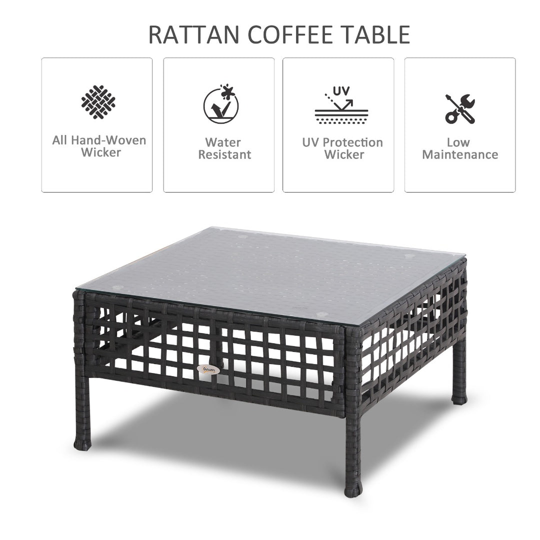 Rattan Coffee End Table W/ Glass 60Lx60Wx33H cm-Black