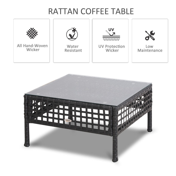 Rattan Coffee End Table W/ Glass 60Lx60Wx33H cm-Black