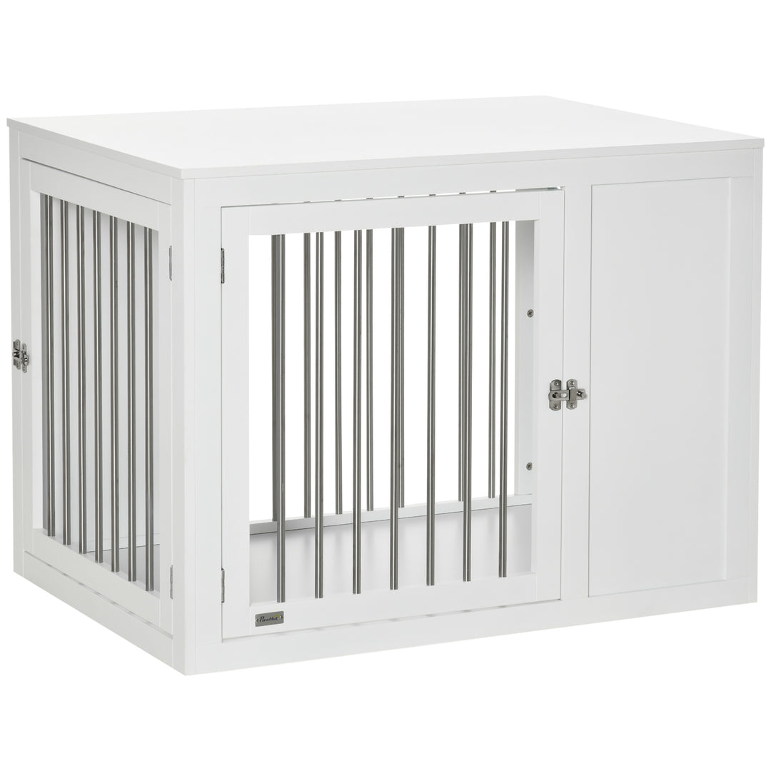 PawHut Furniture Style Dog Crate, End Table Pet Cage Kennel, Indoor Decorative Dog House, with Double Doors, Locks, for Medium & Large Dogs, White