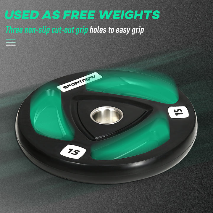 SPORTNOW 2 x 15kg Olympic Weight Plates, Tri-Grip Rubber Coated Barbell Weights Set w/ 5cm Holes, for Home, Gym, Lifting and Strength Training