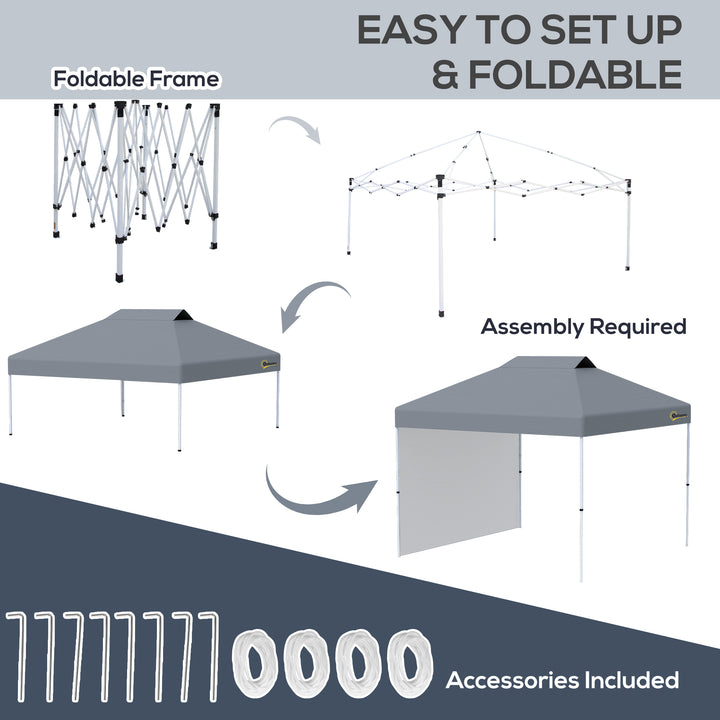 Outsunny 3x(3)M Pop Up Gazebo Tent with 1 Sidewall, Roller Bag, Adjustable Height, Event Shelter Tent for Garden, Patio, Grey