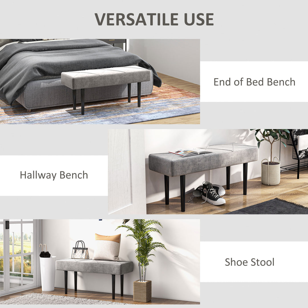 End of Bed Bench with X-Shape Design and Steel Legs, Upholstered Hallway Bench for Bedroom, Grey