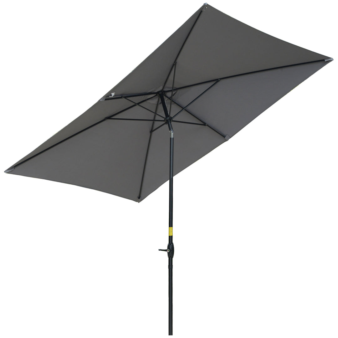 Outsunny 2 x 3(m) Garden Parasols Umbrellas Rectangular Patio Market Umbrella Outdoor Sun Shade w/ Crank &amp; Push Button Tilt, Aluminium Pole Dark Grey
