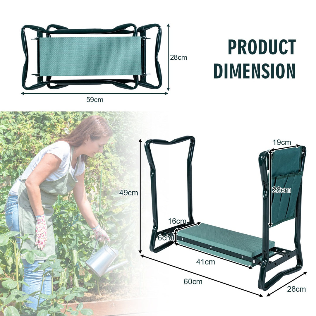 Foldable Gardener Stool with EVE Pad and Tool Bag