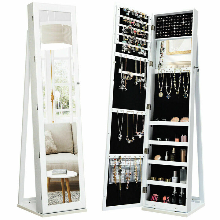 Swivel Mirrored Jewellery Armoire with Display Shelves-White